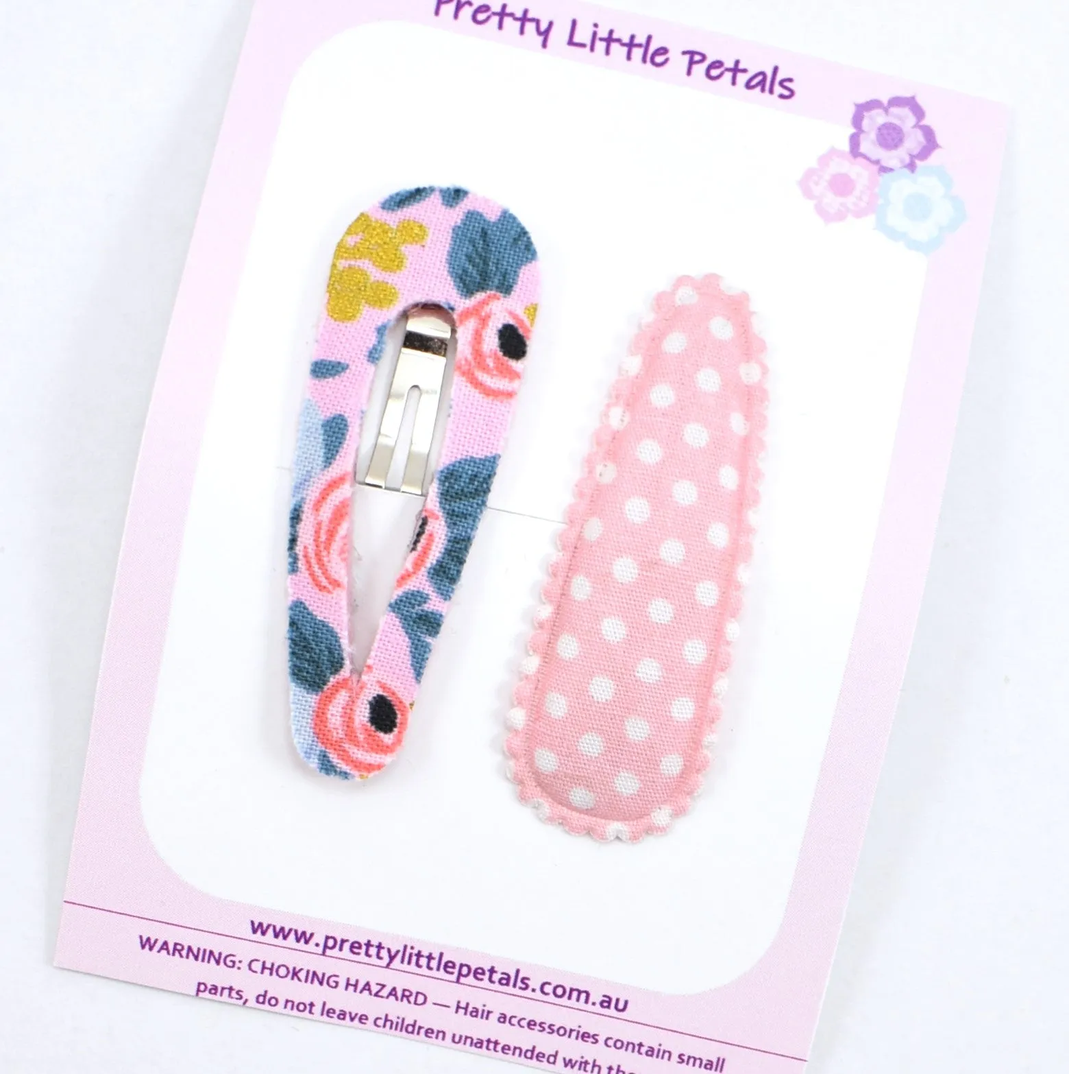 Pink Floral & Polka Dot Snap Clip set