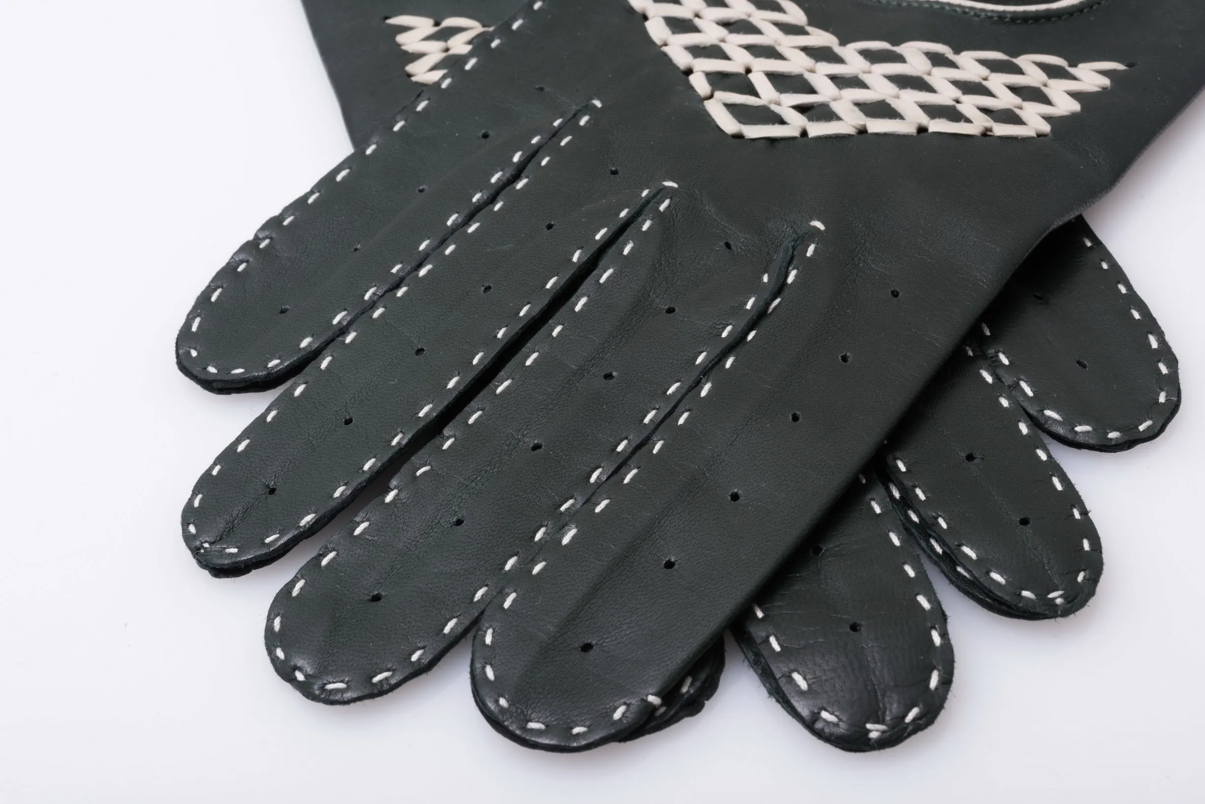 Racing Green & Cream Leather Driving Gloves