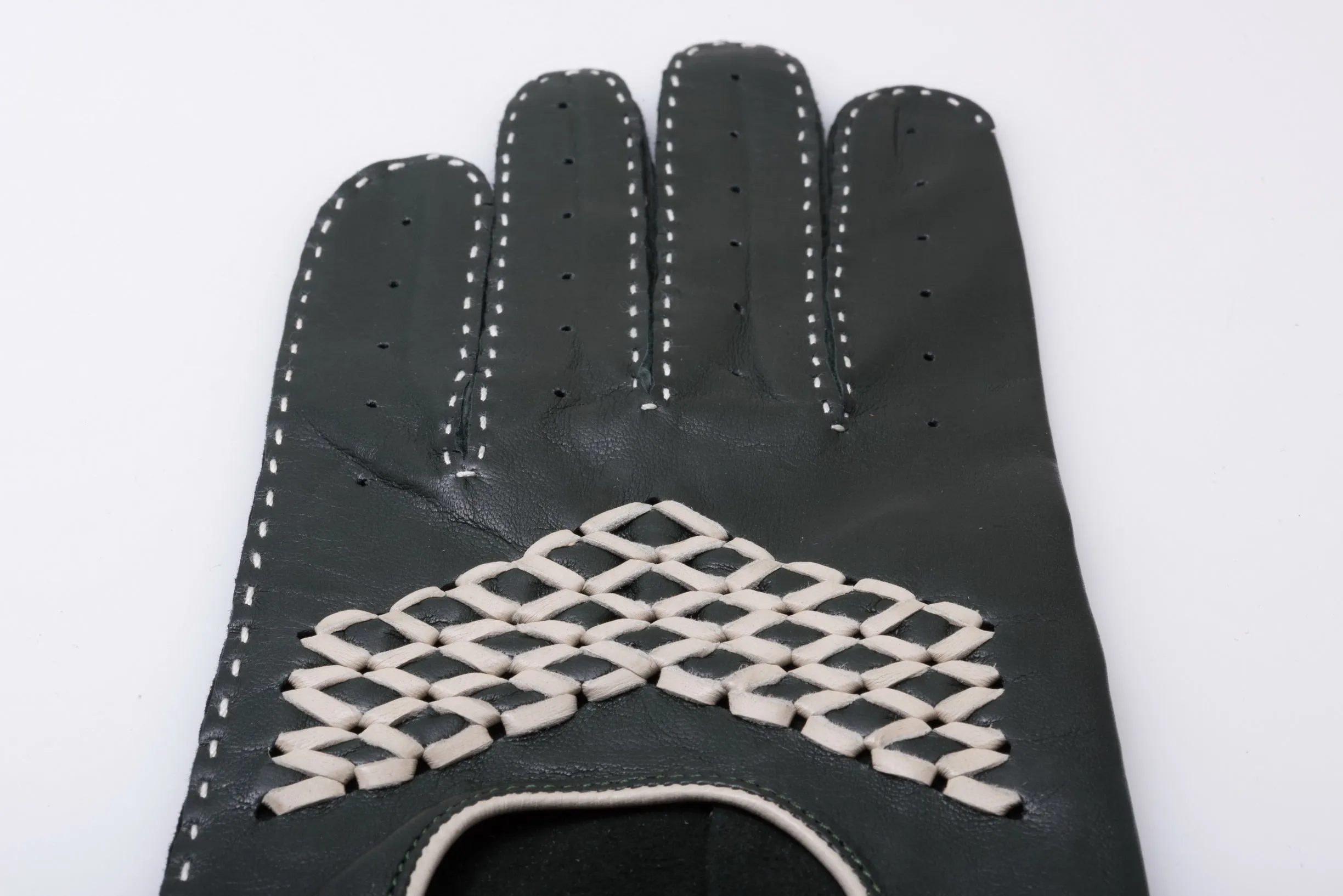 Racing Green & Cream Leather Driving Gloves