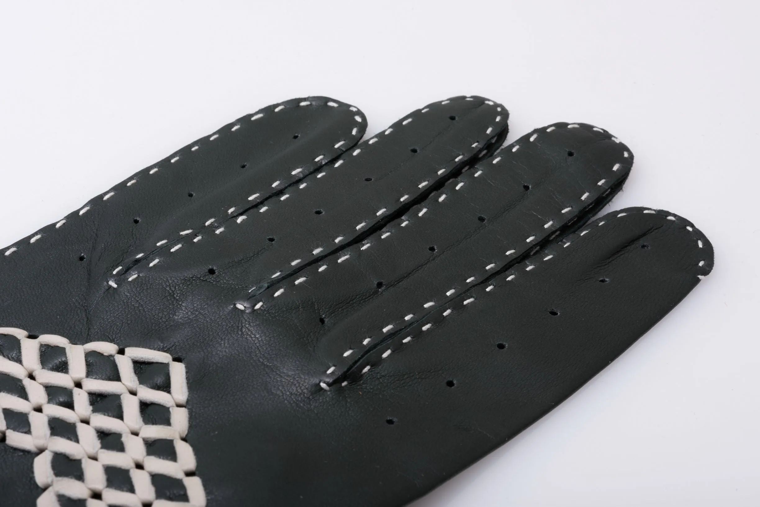 Racing Green & Cream Leather Driving Gloves