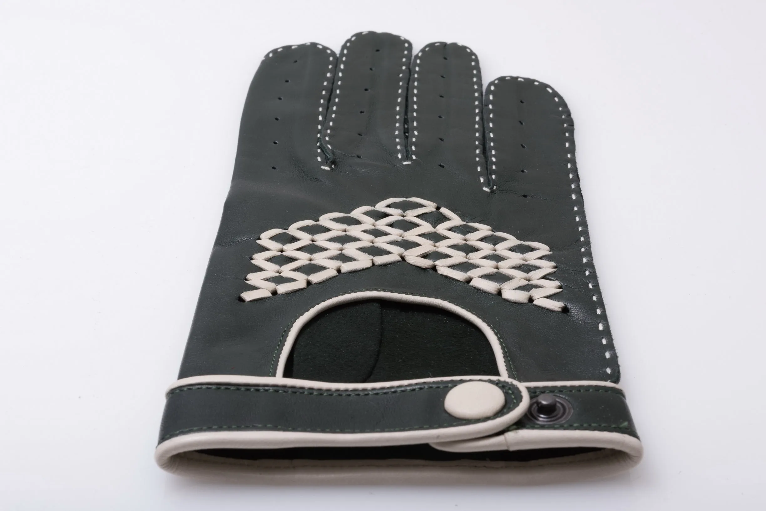 Racing Green & Cream Leather Driving Gloves
