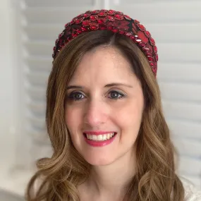 Red and Black Headpiece Wedding Headband Races Headpiece Crystal