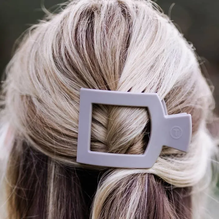 Square Medium Flat Hair Clip- Silver Flames