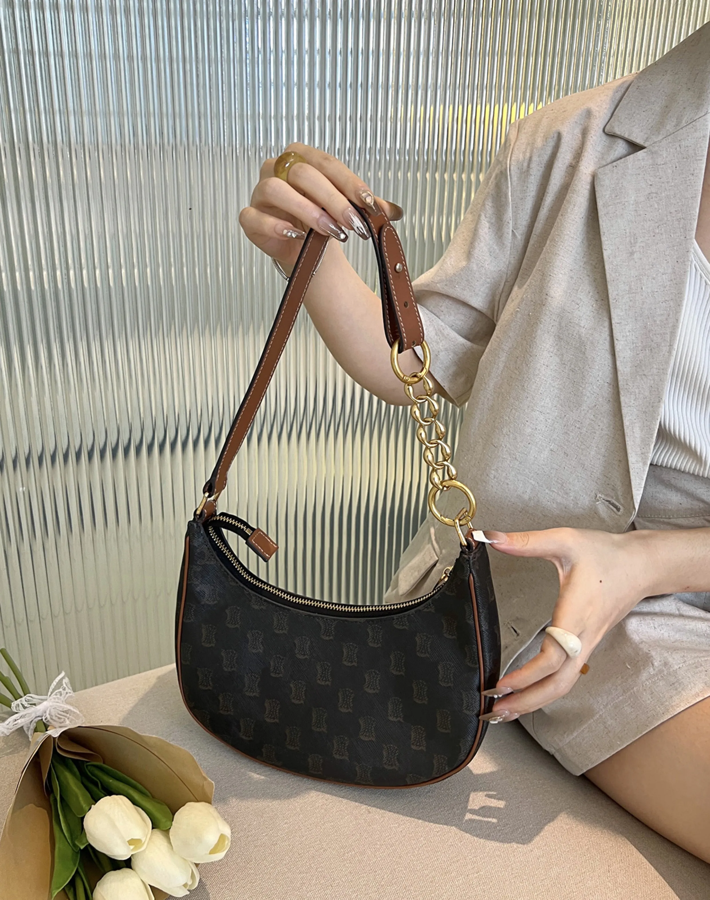 Underarm bag extended chain modification extension strap accessory, 14 cm long metal material bag extension chain
