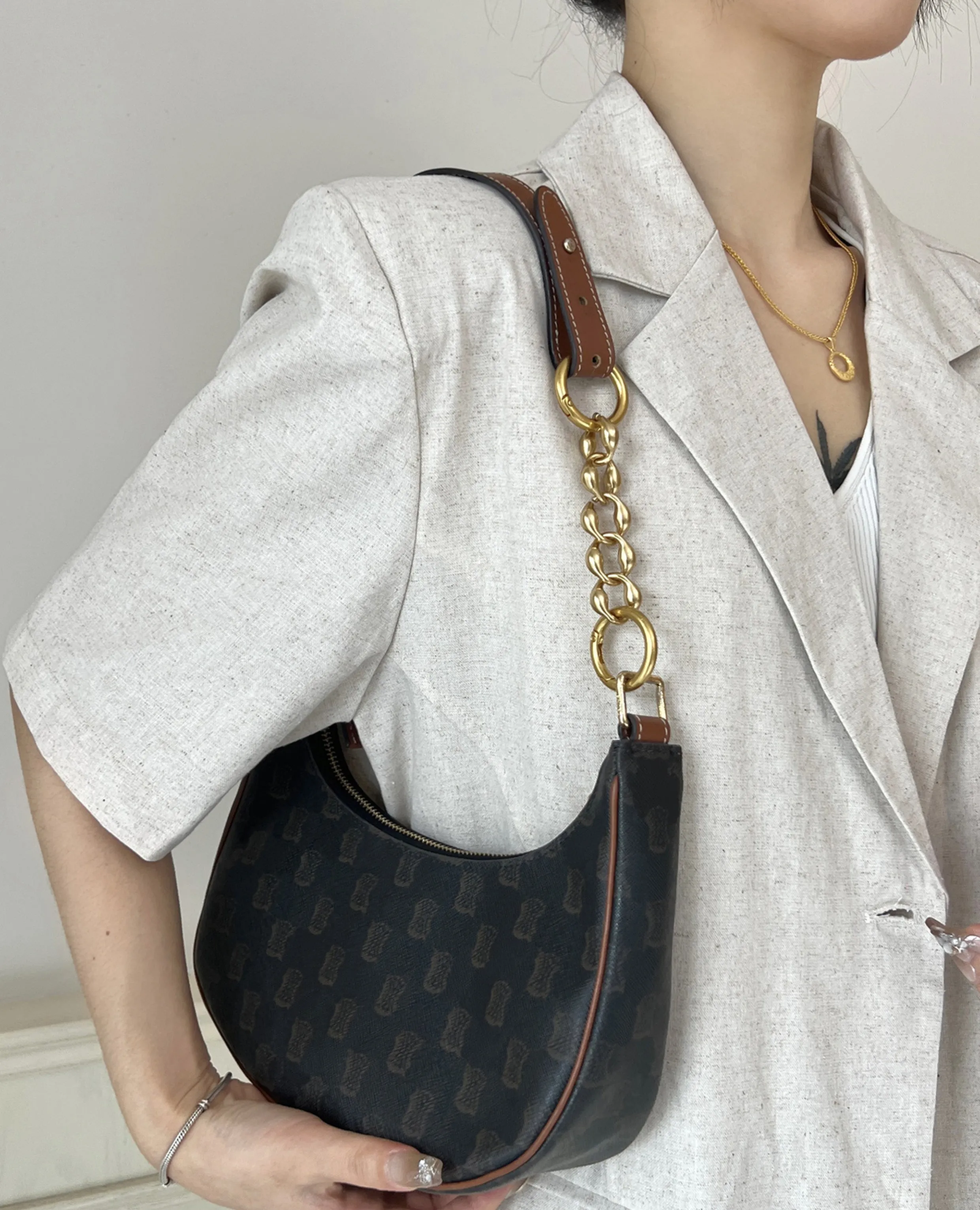 Underarm bag extended chain modification extension strap accessory, 14 cm long metal material bag extension chain