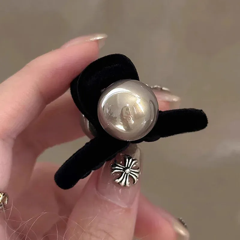 VAIGE 4.4cm Velvet Mini Pearl Hair Claw Clips - Elegant Solid Hair Accessories for Women