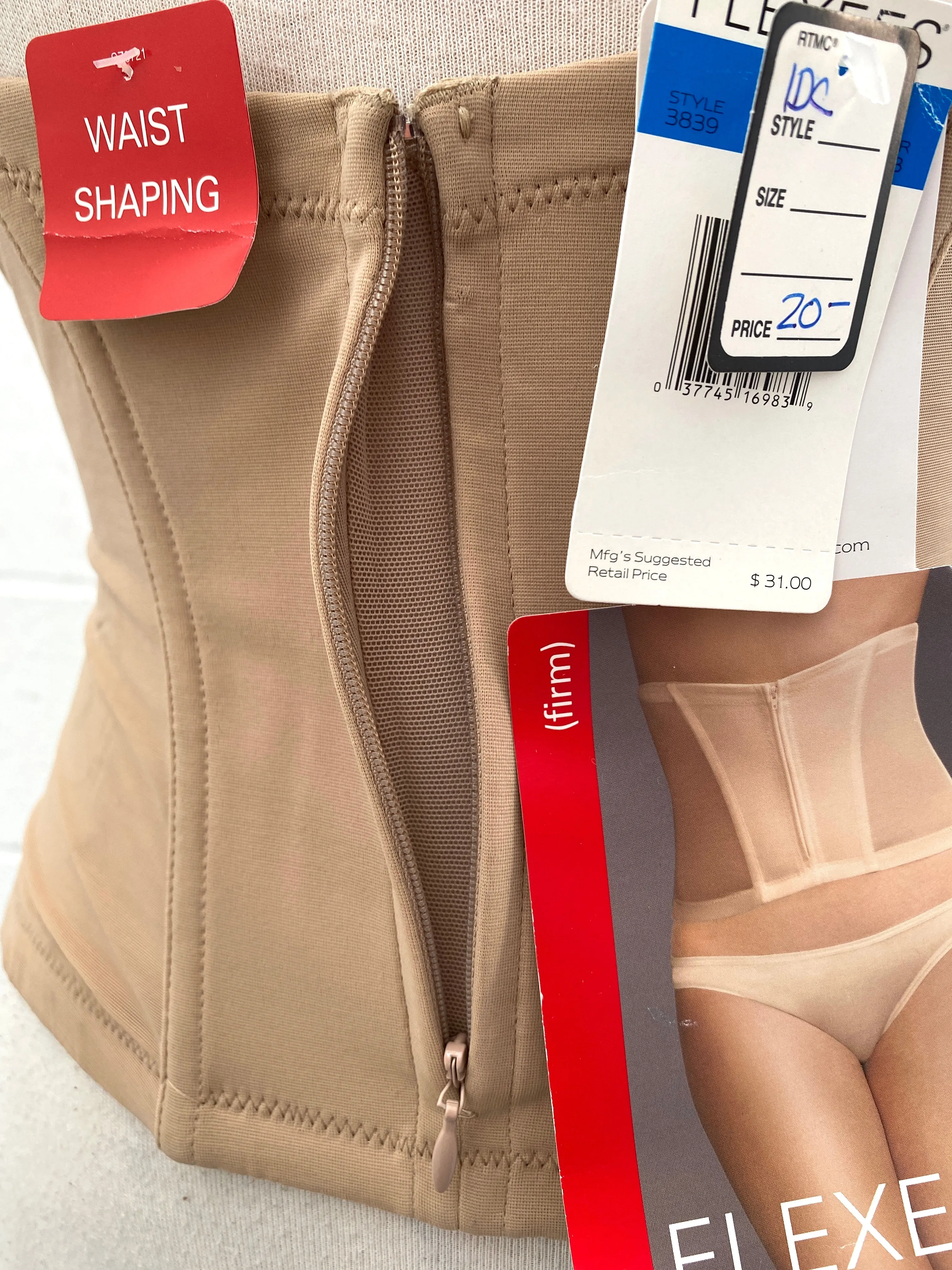 Vintage Deadstock 80s/90s Nude Nylon Waist Shaper Shapewear with Zip, NOS