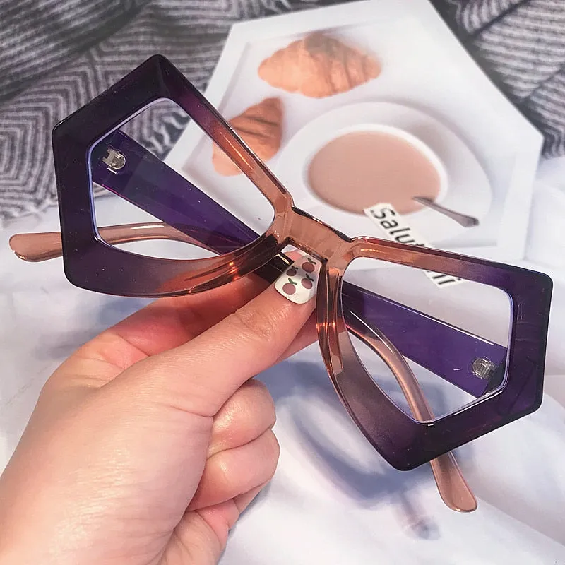 Vintage Polygon Butterfly Cat Eye Anti-blue Light Eyeglasses For Women